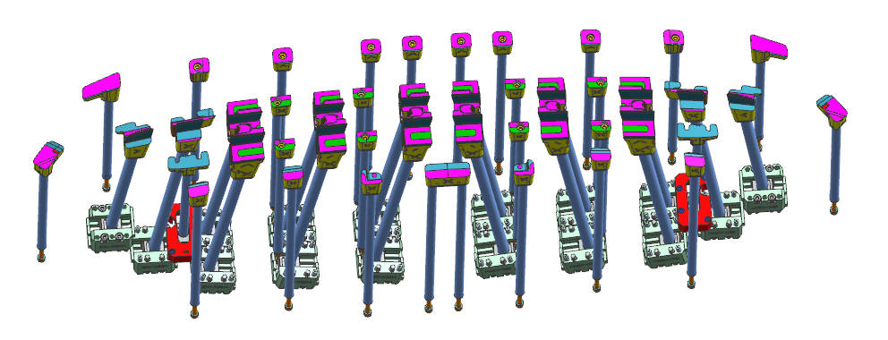 Ejection system layout in a front grille mold combining lifters and straight ejector pins to control part release paths