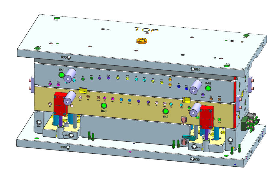 Long curved rear bumper upper trim part with full-length arc geometry