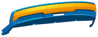 Long Curved Upper Trim Mold for Stable End Gaps in Rear Bumper Systems