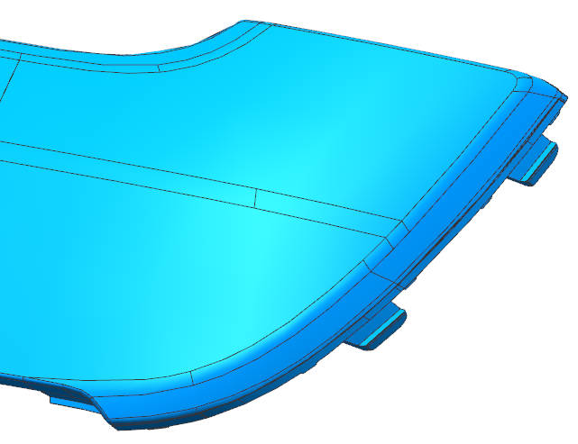 End-area geometry of long curved trim where gap variation is most visible